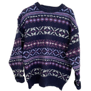 Homespon Scotland Vintage Chunky hand knitted Navy Wool sweater Men's Large